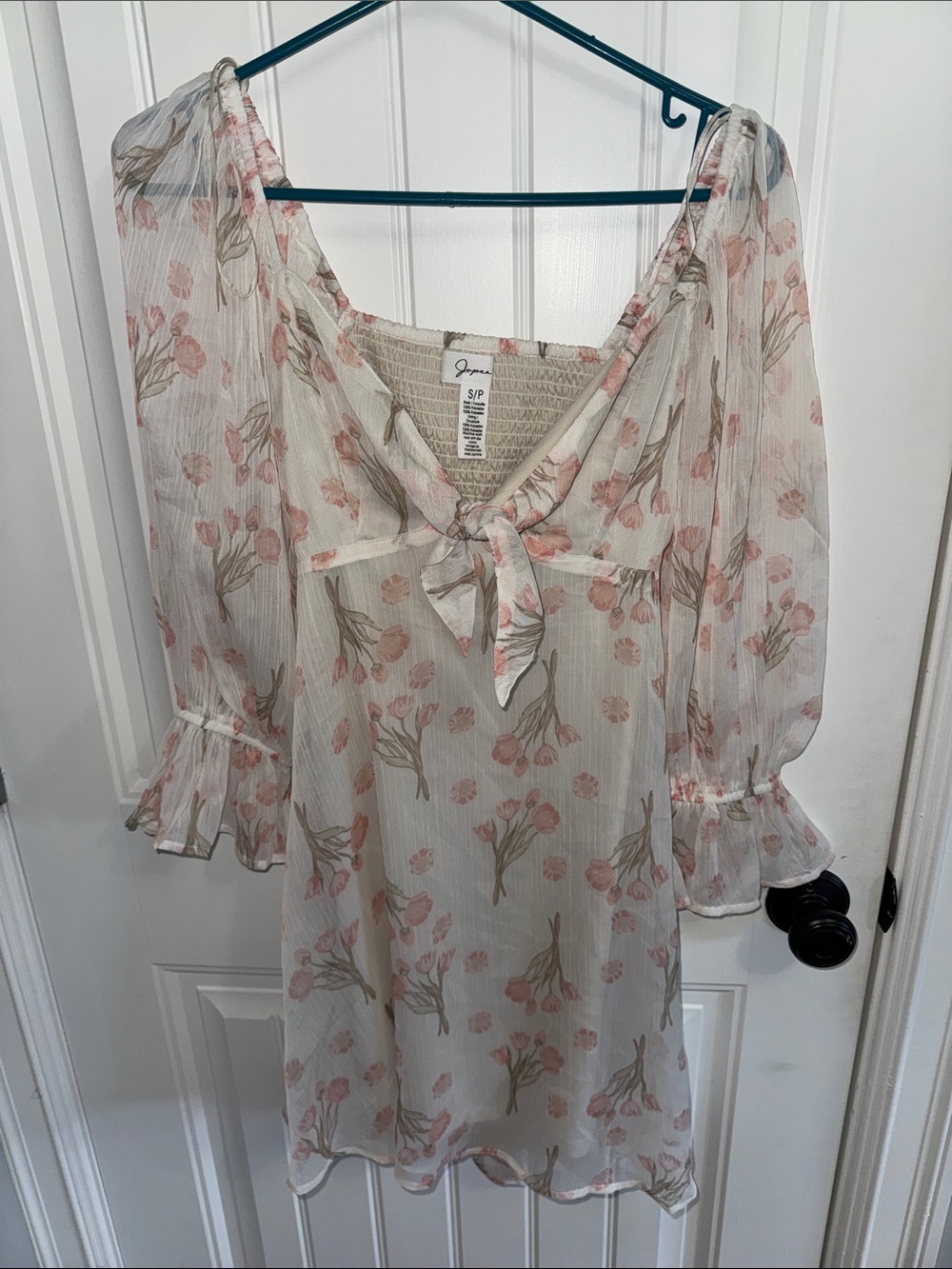 Joie Cream Pink Floral Long Sleeve Tie-Front Dress